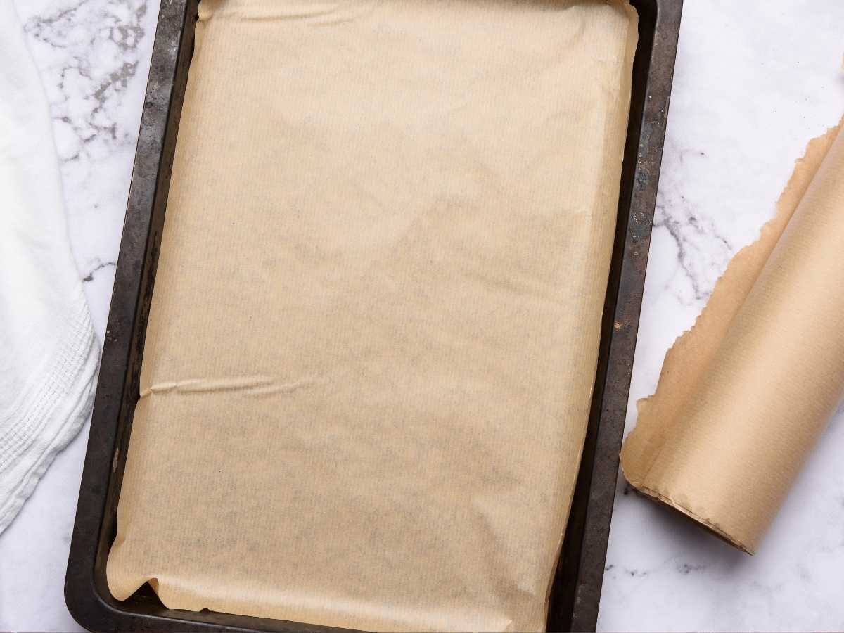 parchment paper covered cookie sheet