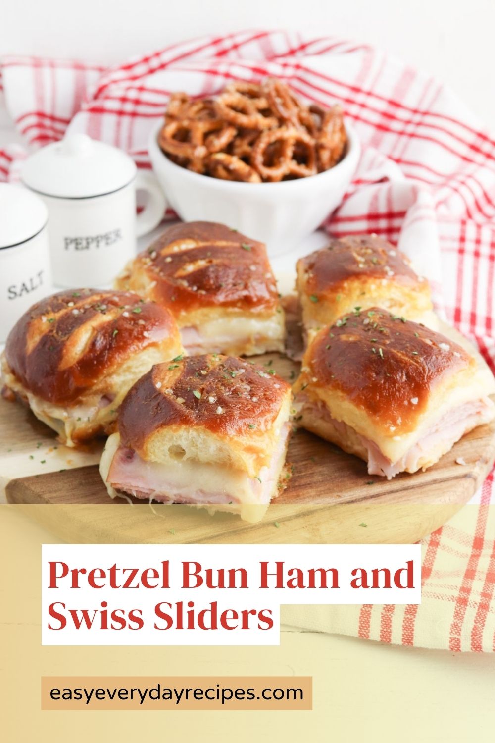 Pretzel Bun Ham and Cheese Sliders 15 Pretzel Bun Ham and Swiss Sliders pin