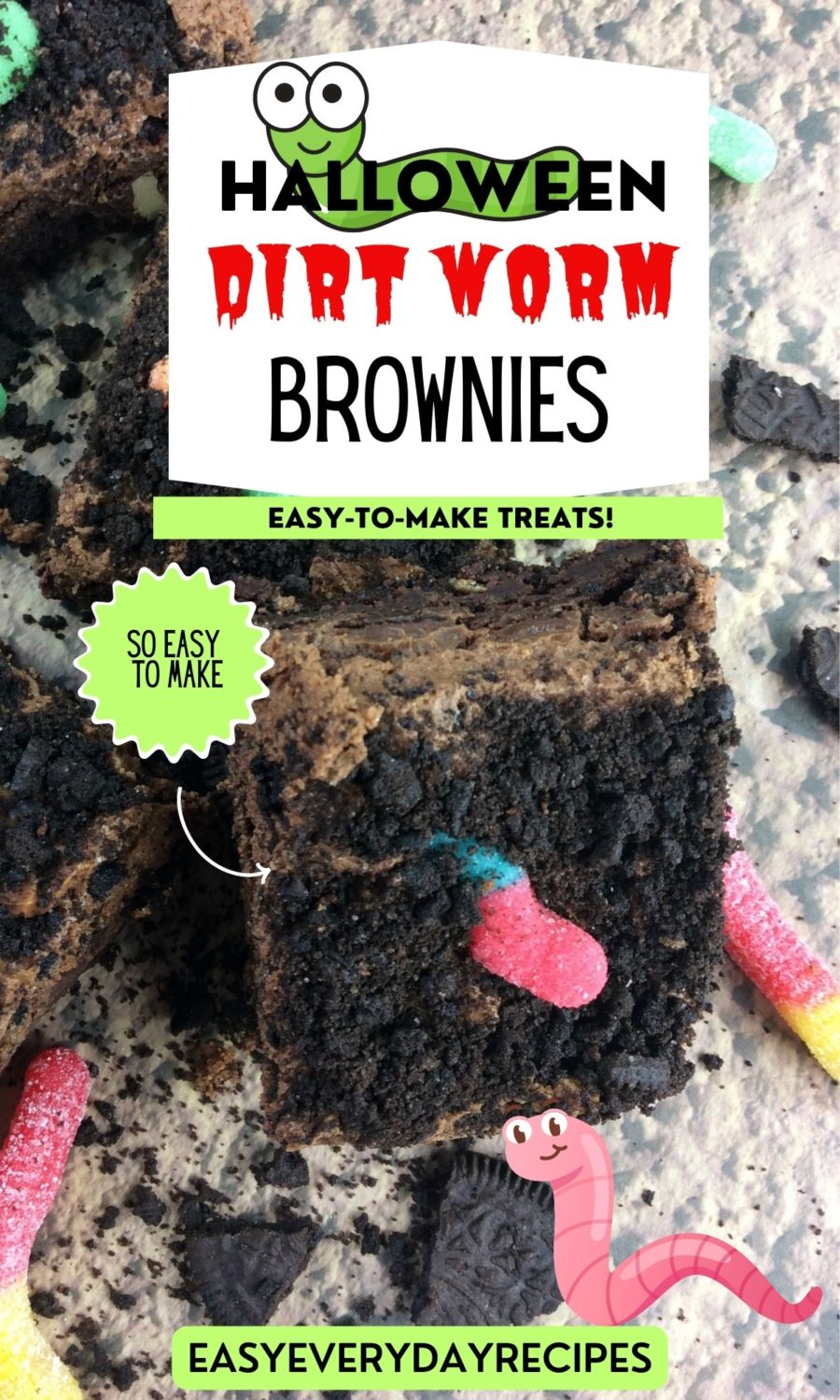 Halloween dirt worm brownies.