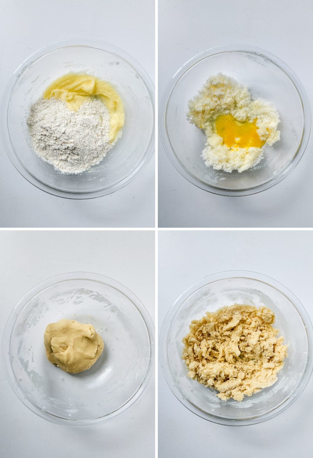 Four pictures showing the ingredients for a recipe.