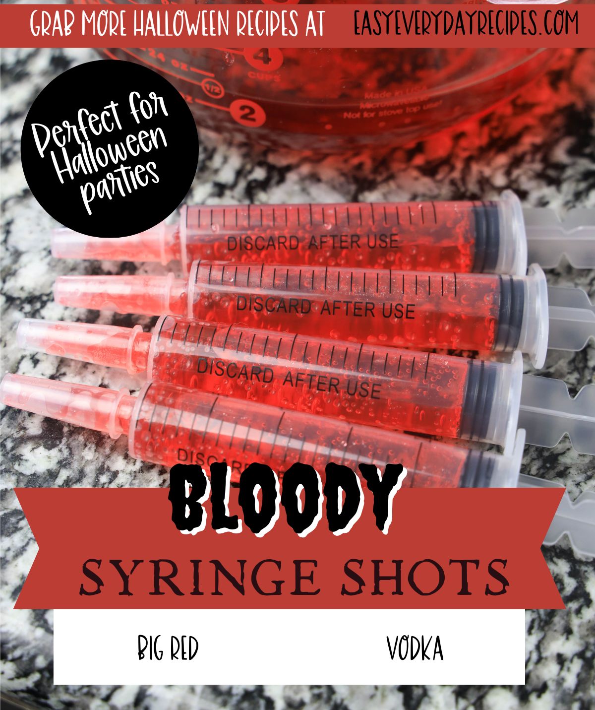Bloody syringe shots for halloween.