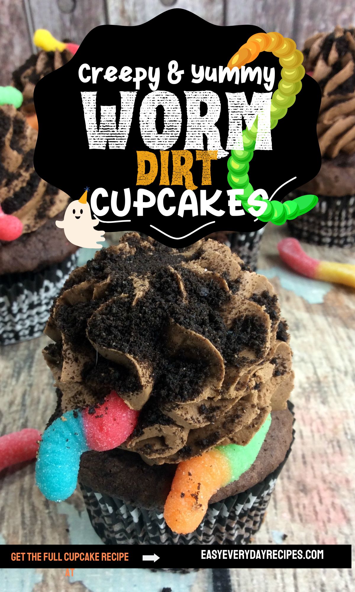 Creepy and yummy worm dirt cupcakes.