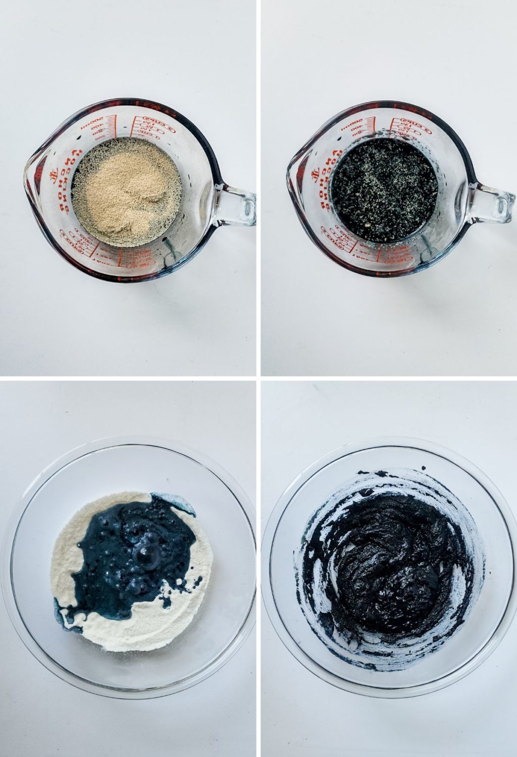 A series of photos showing how to make a black and white ice cream.