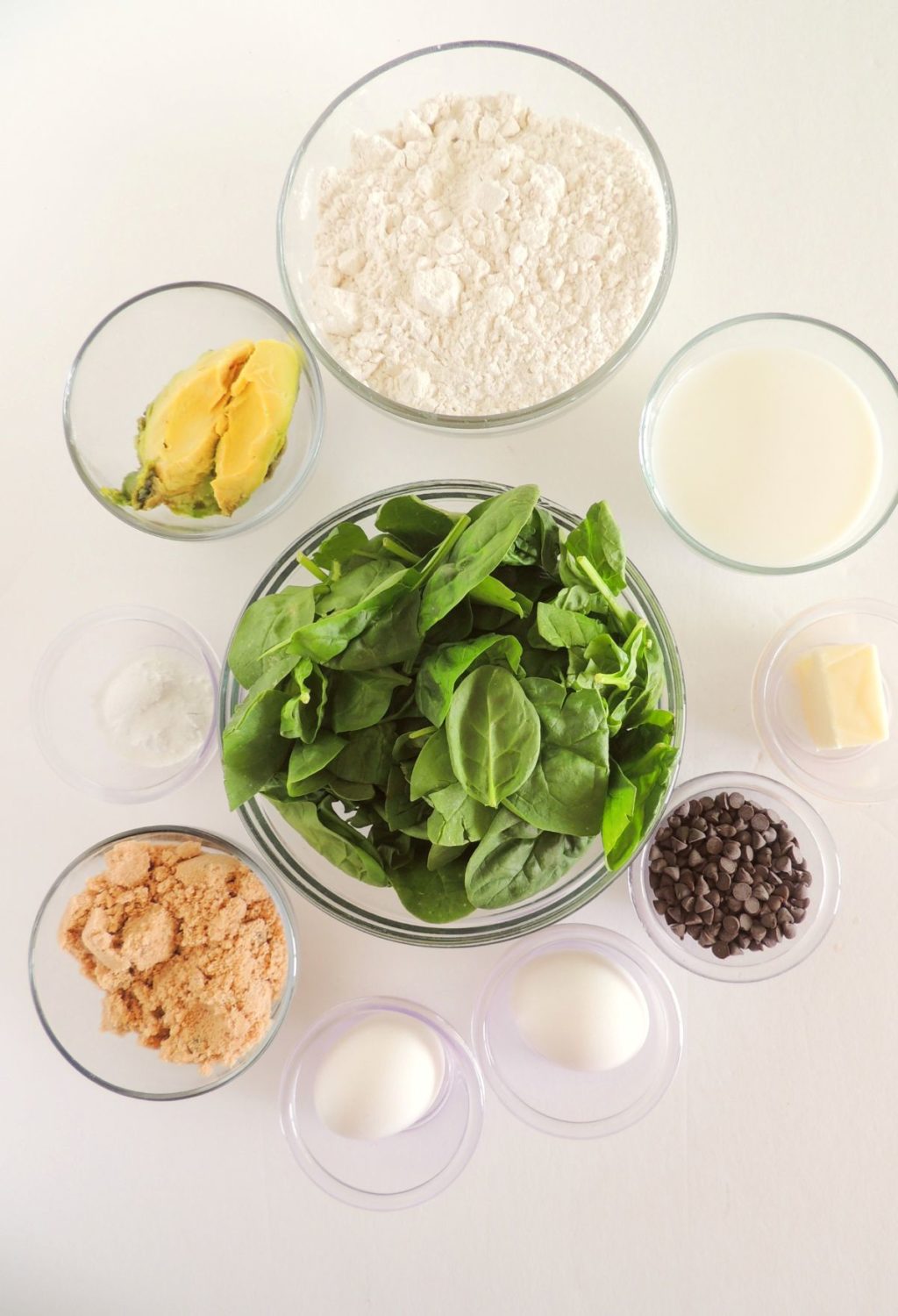 Ingredients for a spinach and chocolate cake.