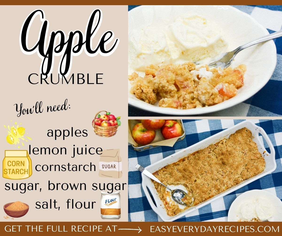 Apple crumble recipe with pictures of ice cream and ice cream.