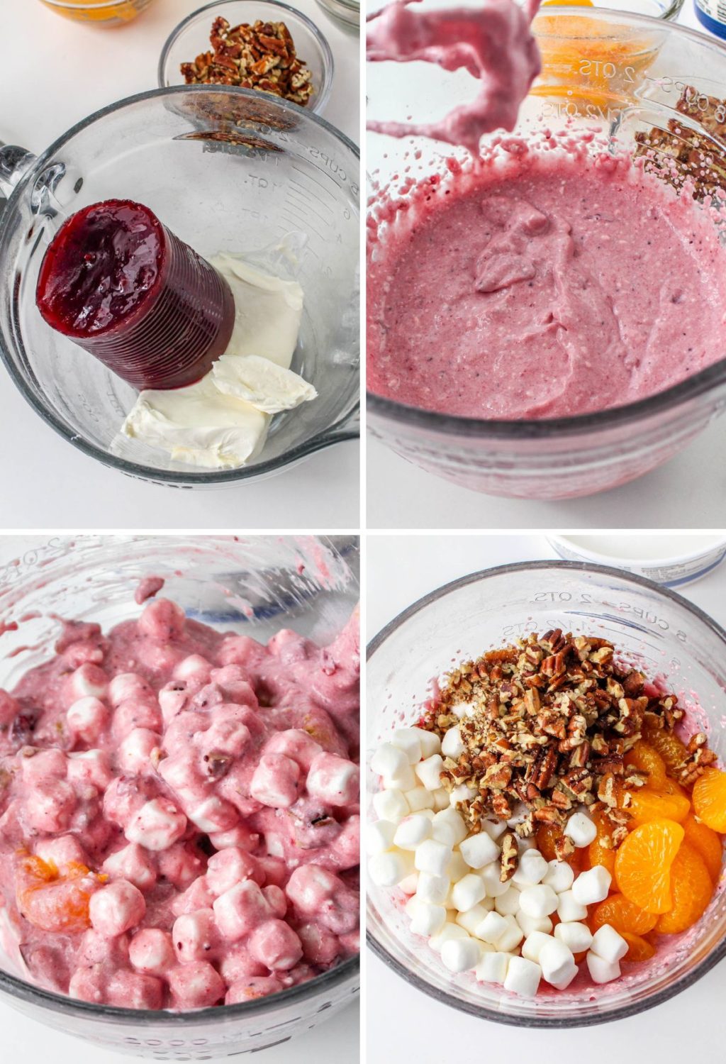A series of photos showing the process of making a strawberry rhubarb ice cream.