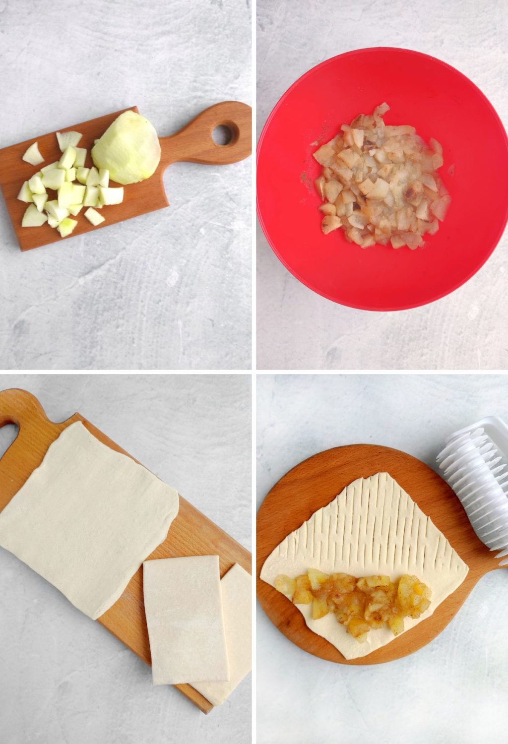 A series of photos showing how to make apple pie.