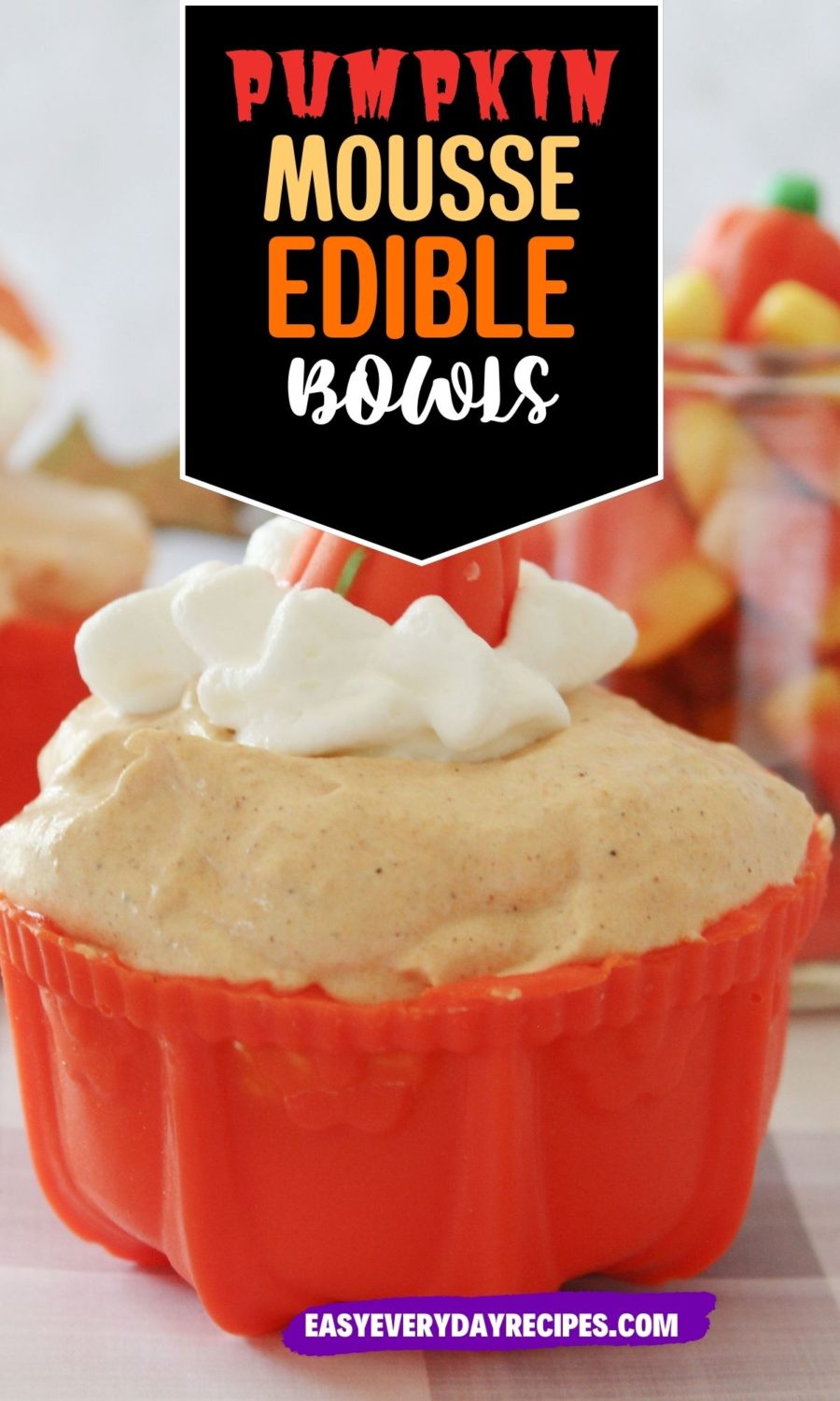 Pumpkin mousse edible bowls with the text pumpkin mousse edible bowls.
