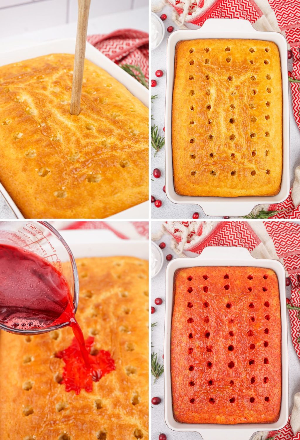 A collage of photos showing how to make a cranberry cake.