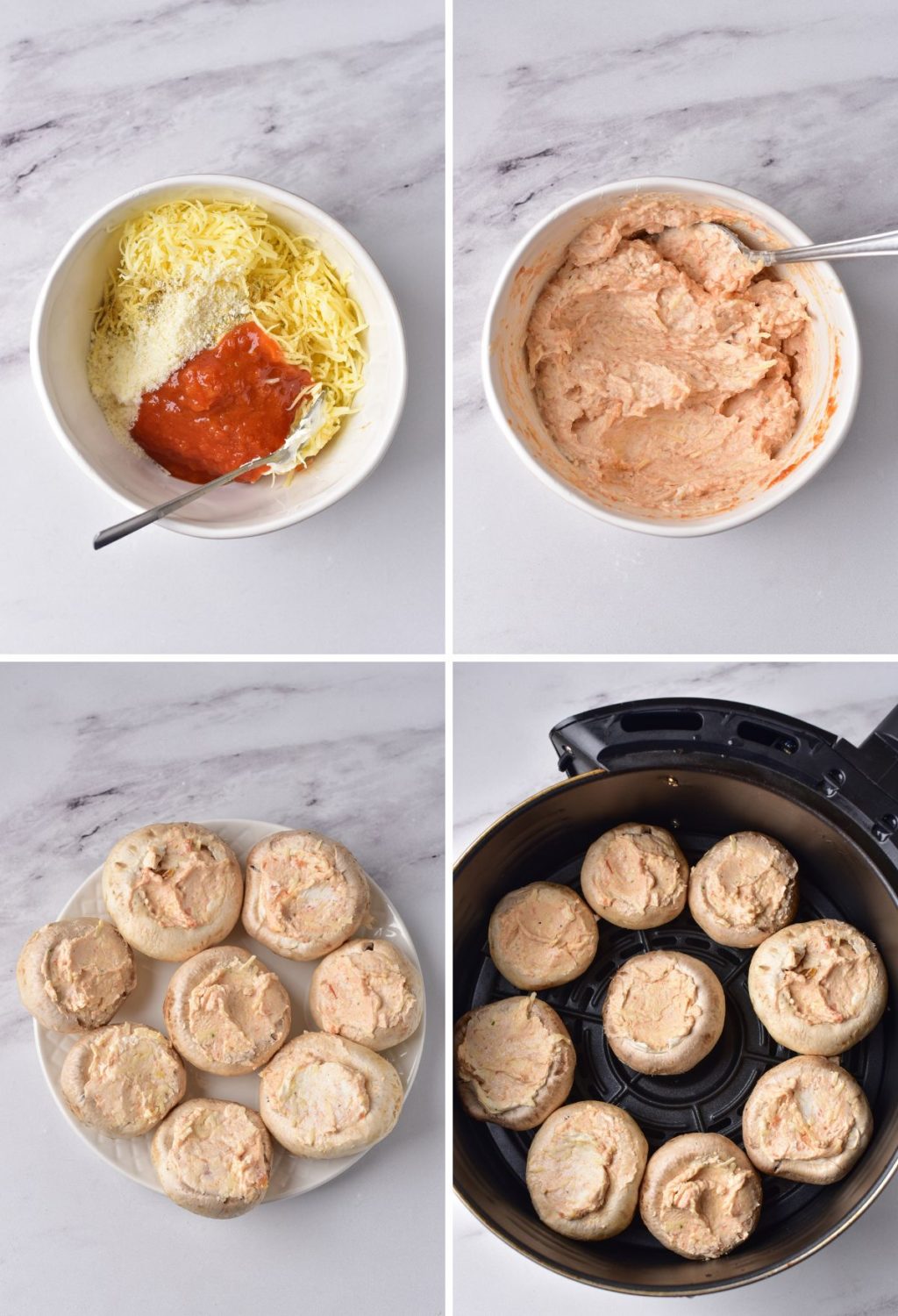A series of photos showing how to make a pizza in a pan.