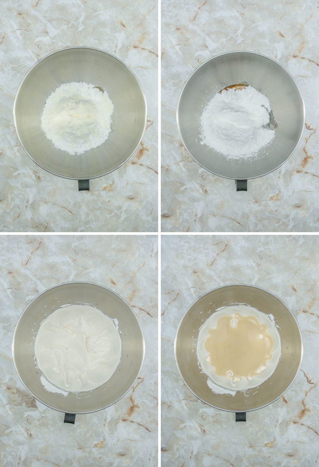 Four pictures showing the process of making ice cream.