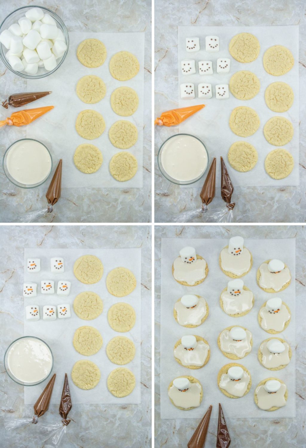A series of pictures showing how to make cookies with marshmallows.