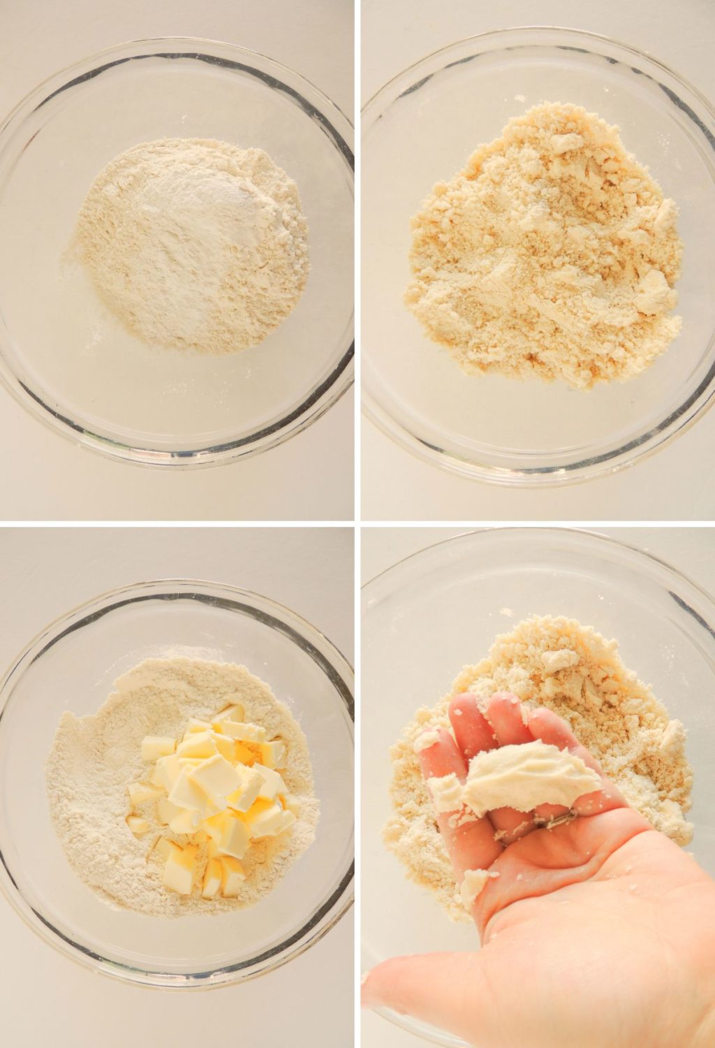 Four pictures showing the process of making a dough.
