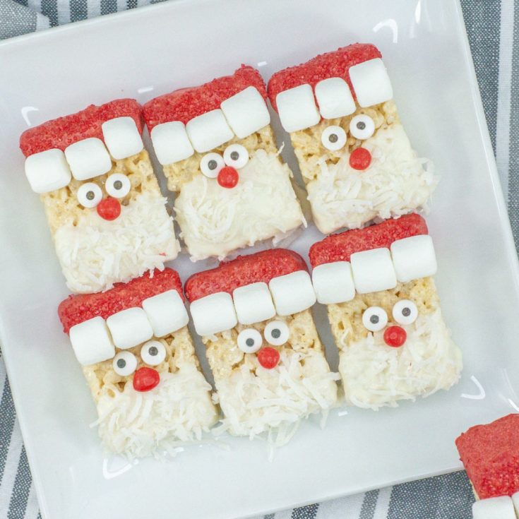 Santa claus rice krispy treats on a plate.