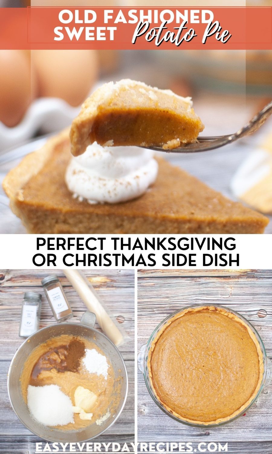 Old fashioned sweet potato pie, perfect for Thanksgiving or Christmas side dish.