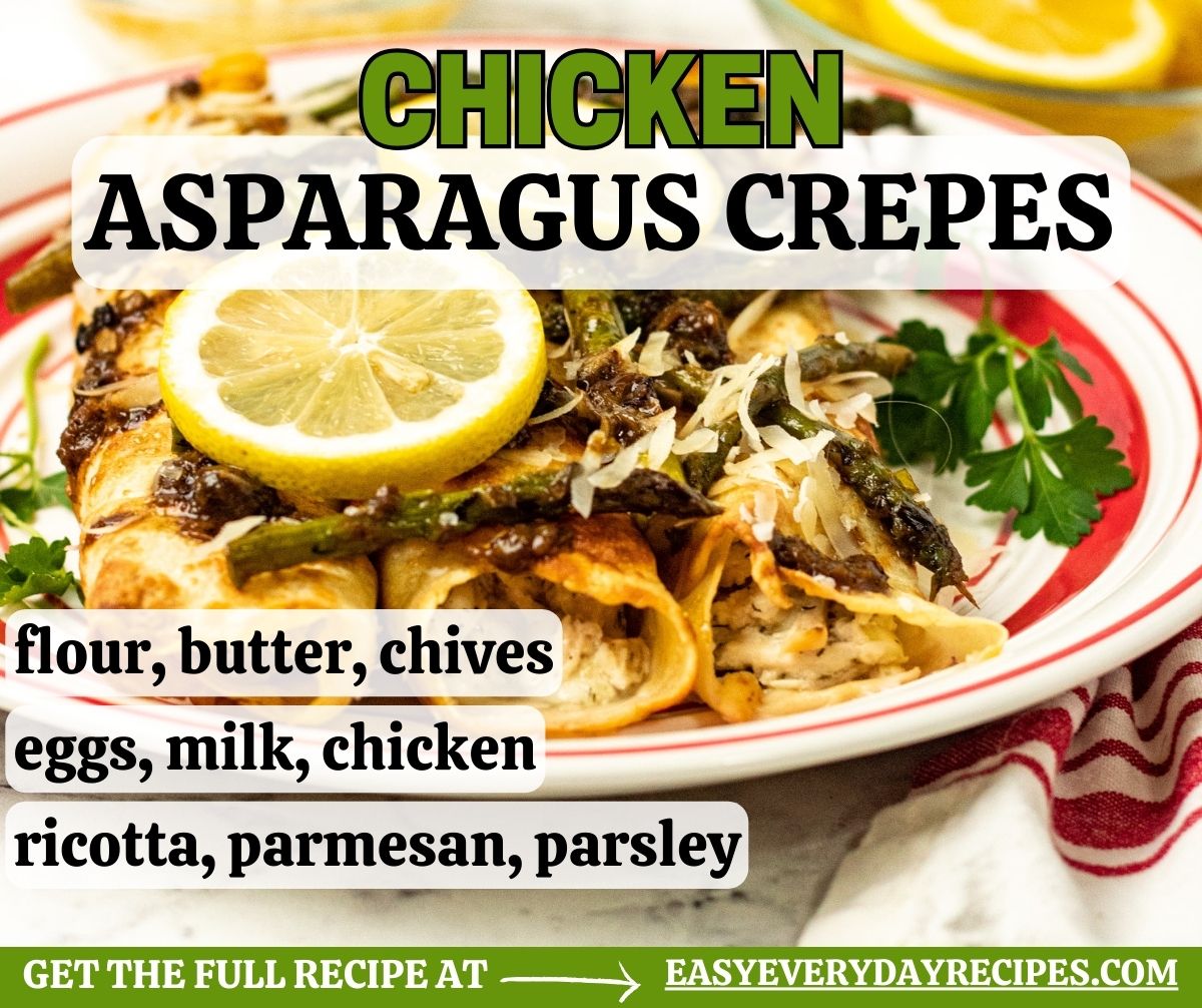 Chicken asparagus crepes on a plate.
