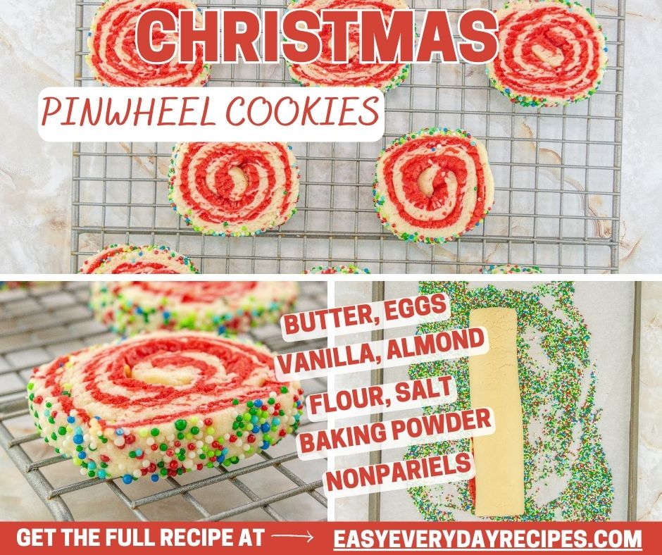 Christmas pinwheel cookies on a cooling rack.