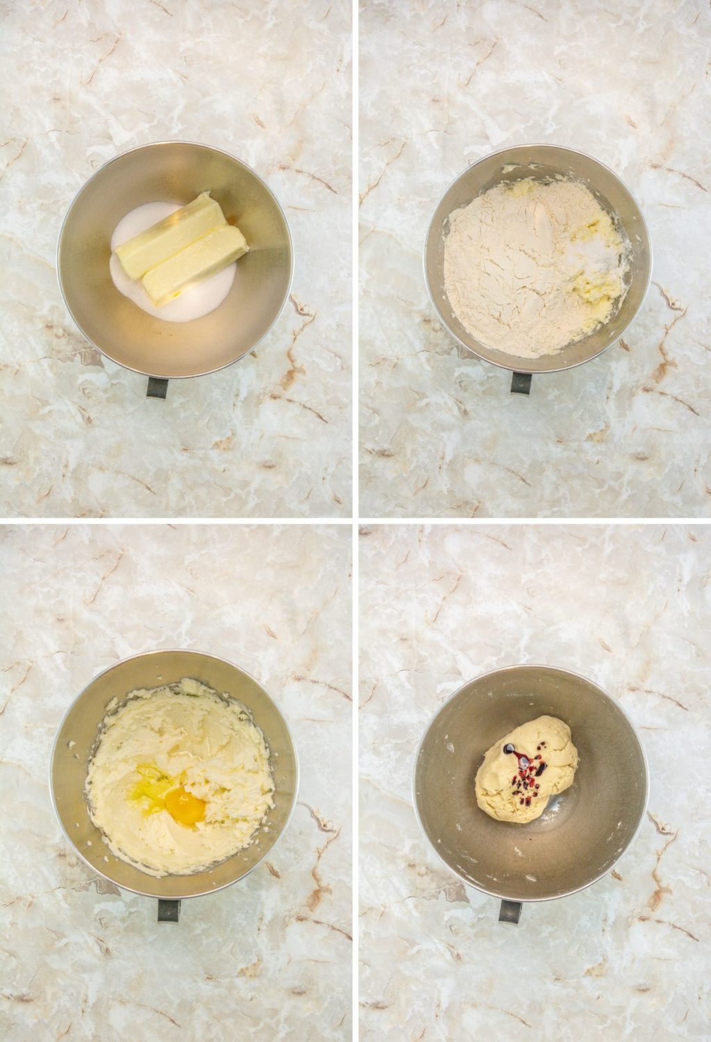 Four pictures showing the process of making a cookie.