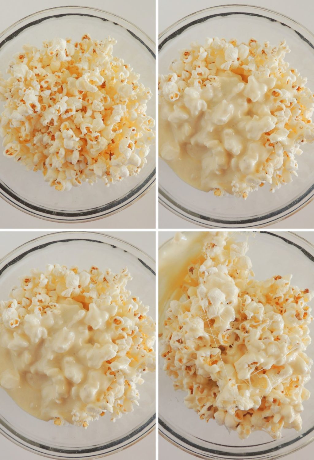 Four pictures showing how to make popcorn.