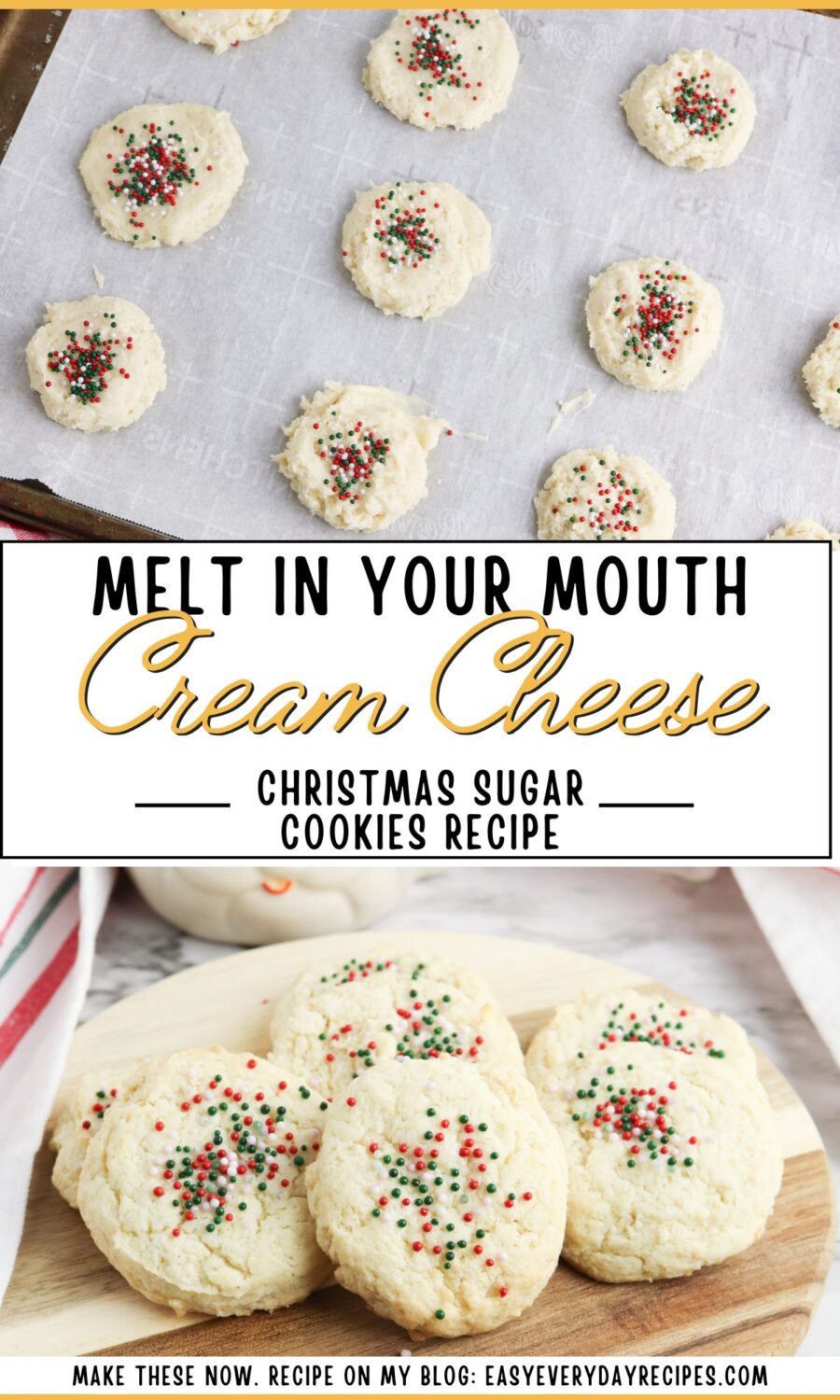 Melt in your mouth cream cheese christmas sugar cookies recipe.