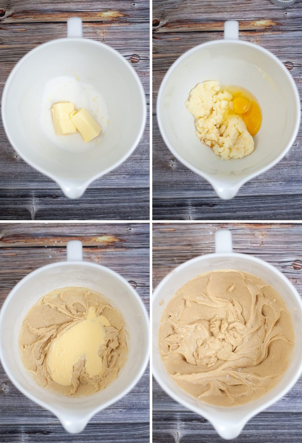 Four pictures showing the process of making peanut butter.
