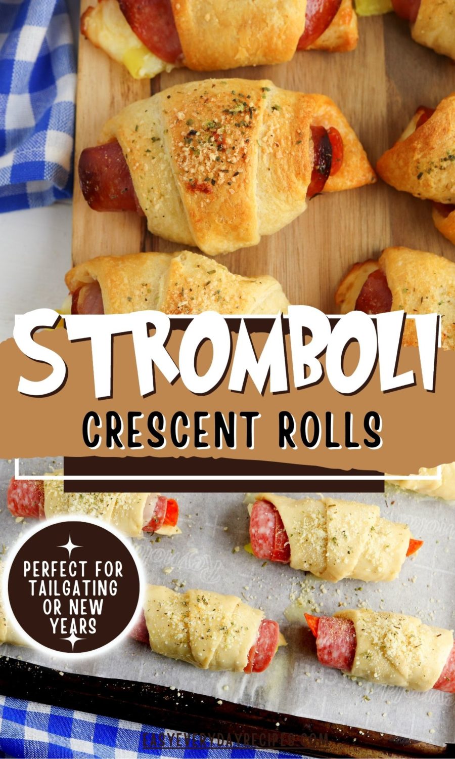 Stromboli crescent rolls on a baking sheet.