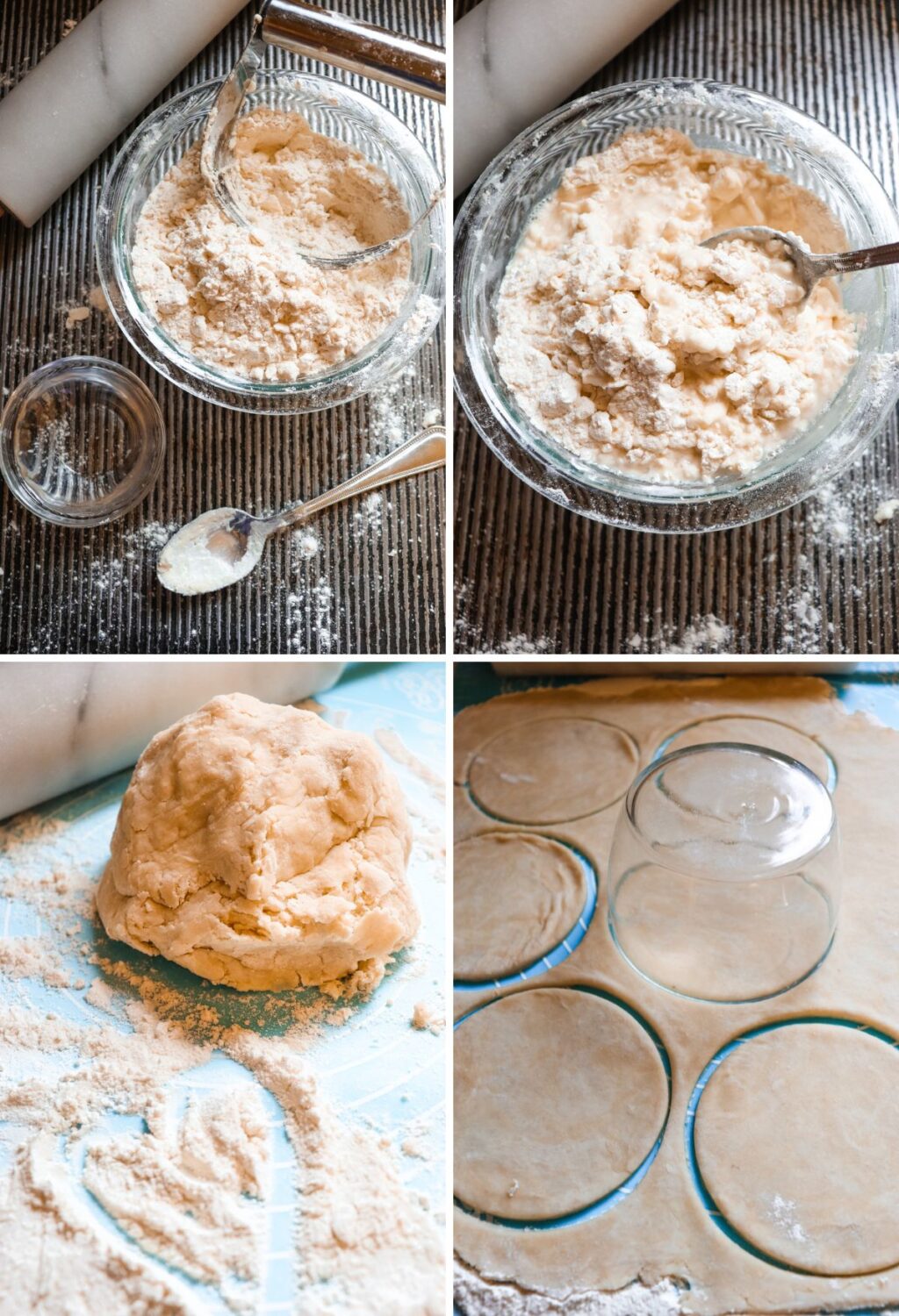 A series of photos showing how to make a pie crust.