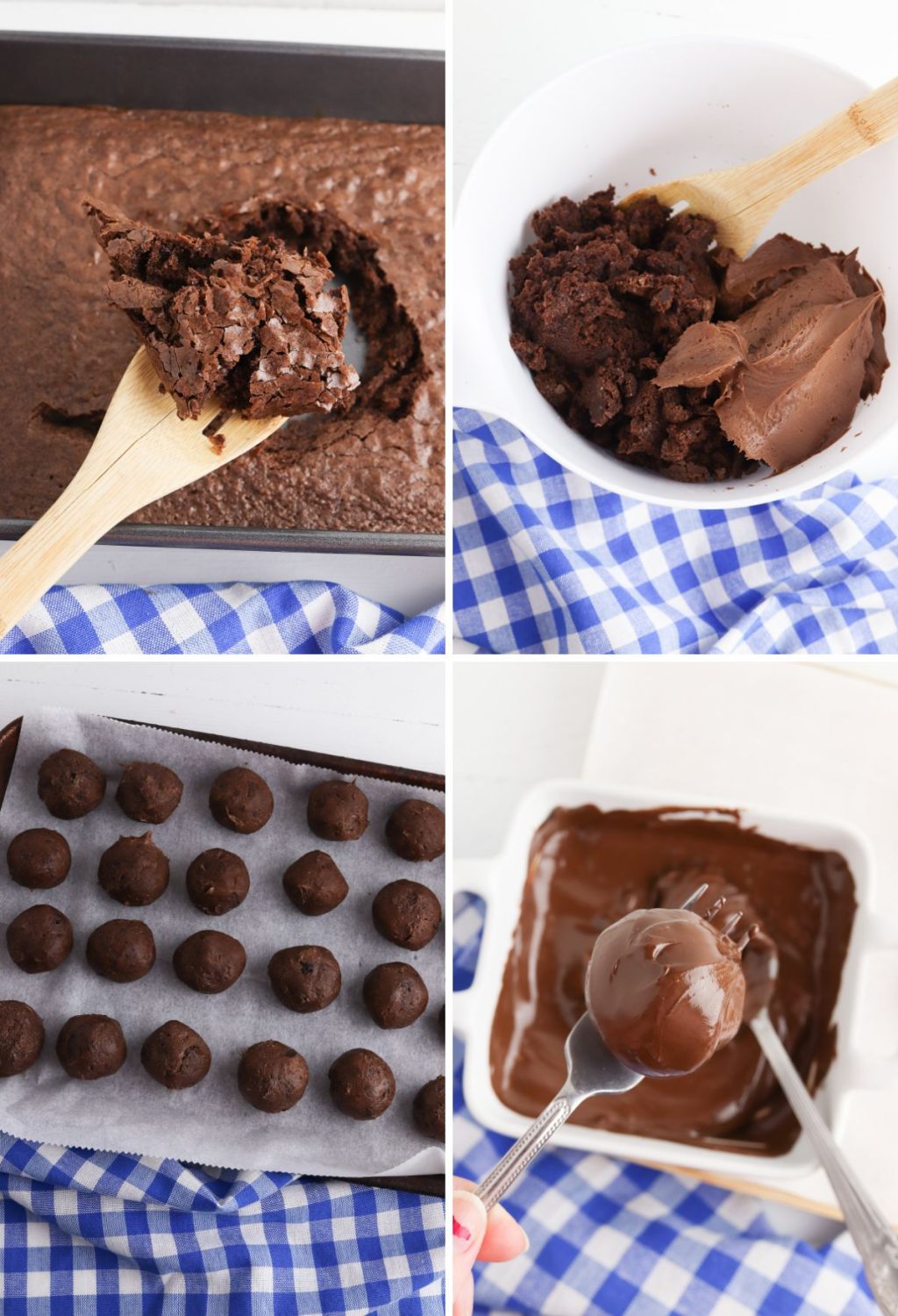 A series of photos showing how to make a chocolate cake.