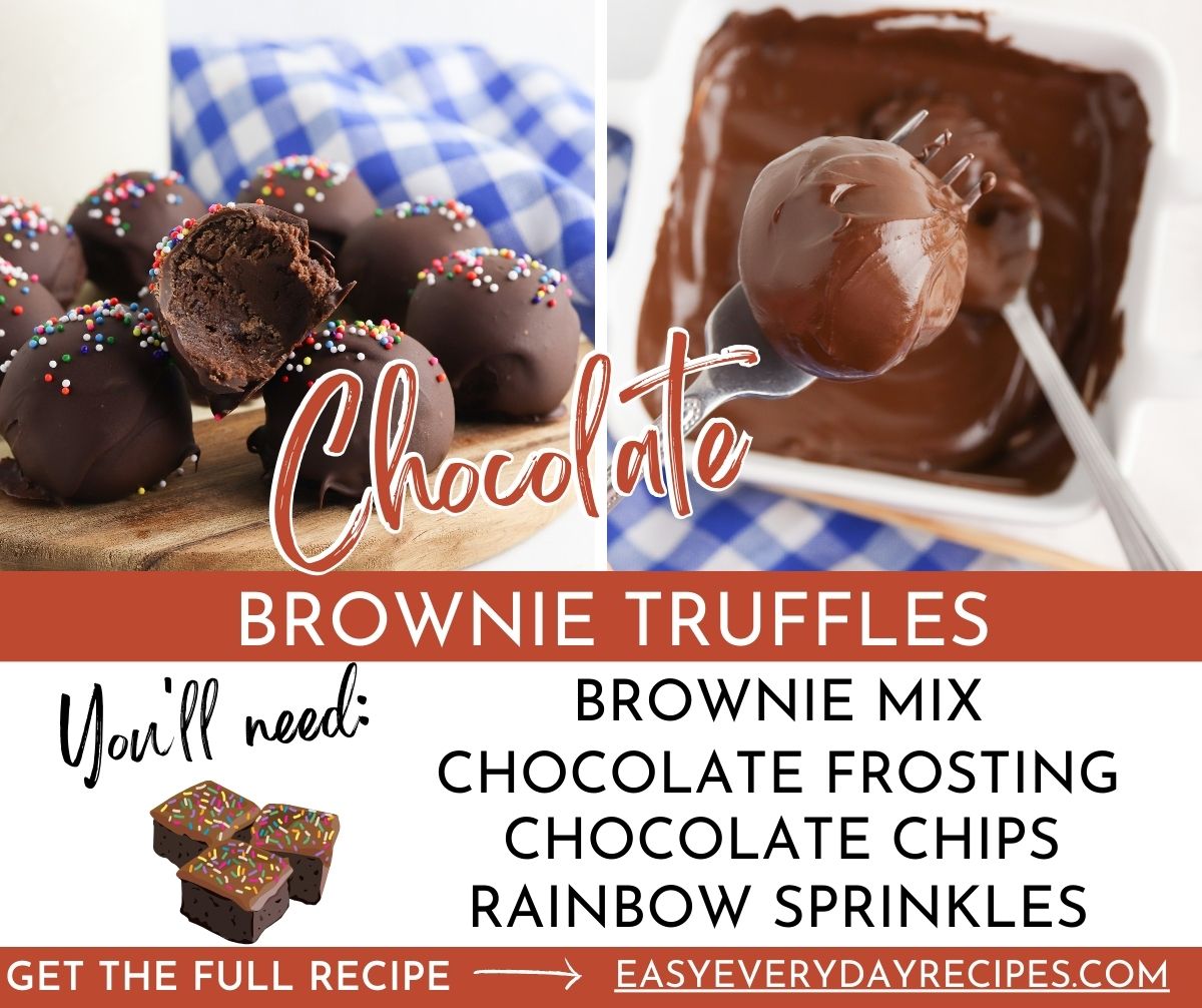 Chocolate brownie truffles with chocolate frosting and rainbow sprinkles.