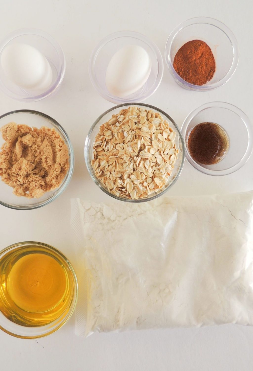 The ingredients for a recipe for oats and granola.