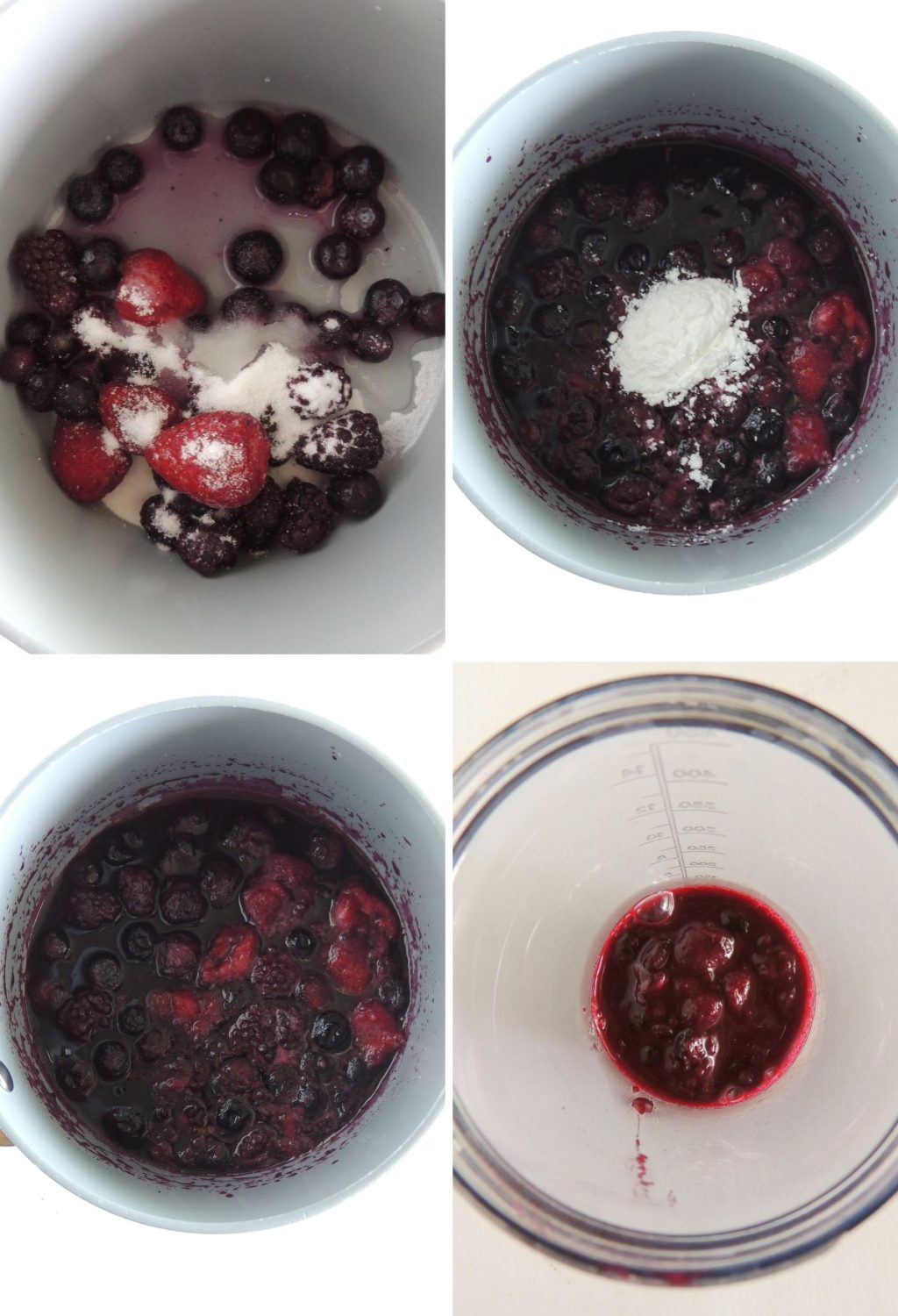 A series of photos showing how to make blueberry pancakes.