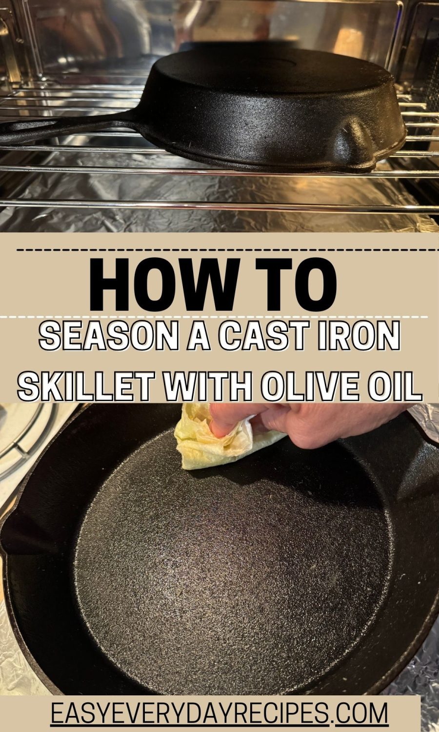 How to season a cast iron skillet with olive oil.