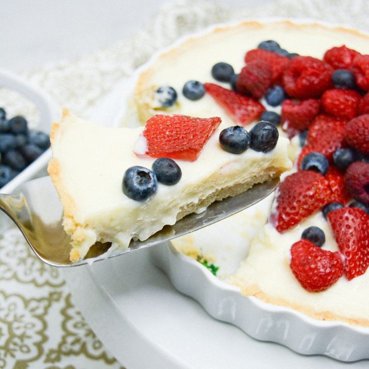 A slice of cheesecake with berries on top.