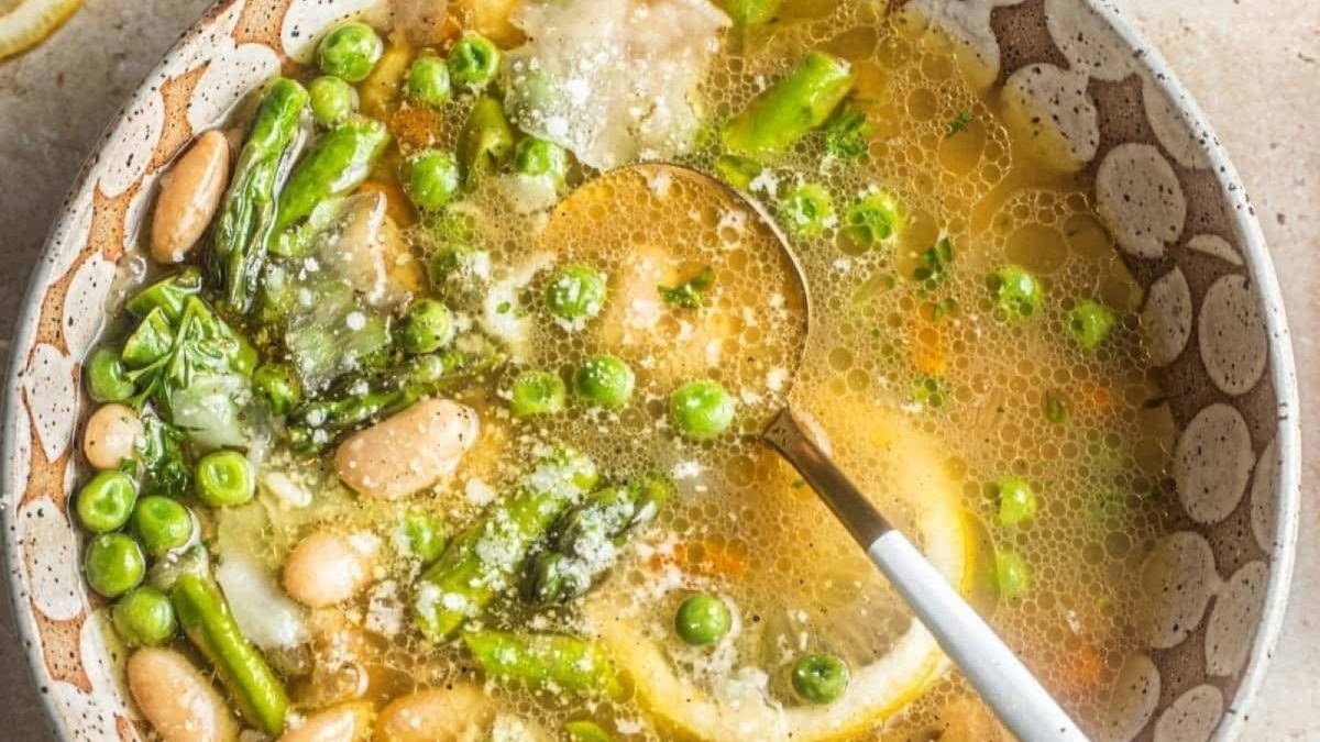 White Beans In A Parm Broth With Peas Asparagus And Lemon