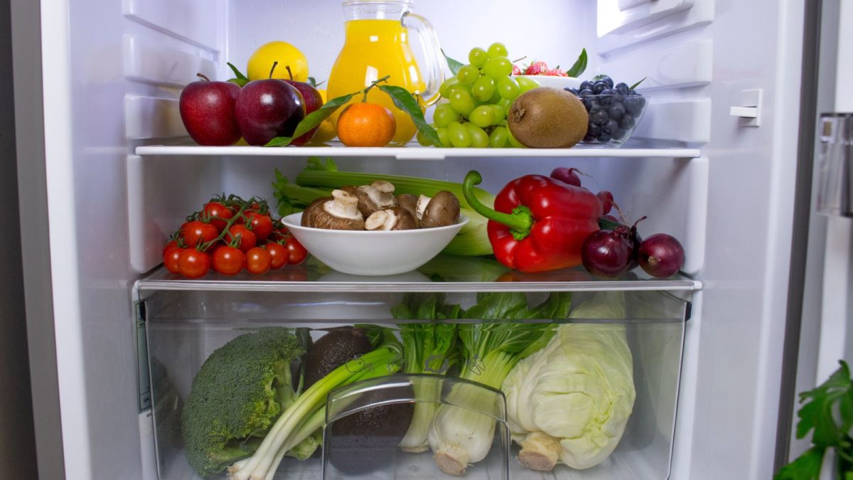 fruits and veggies in the fridge