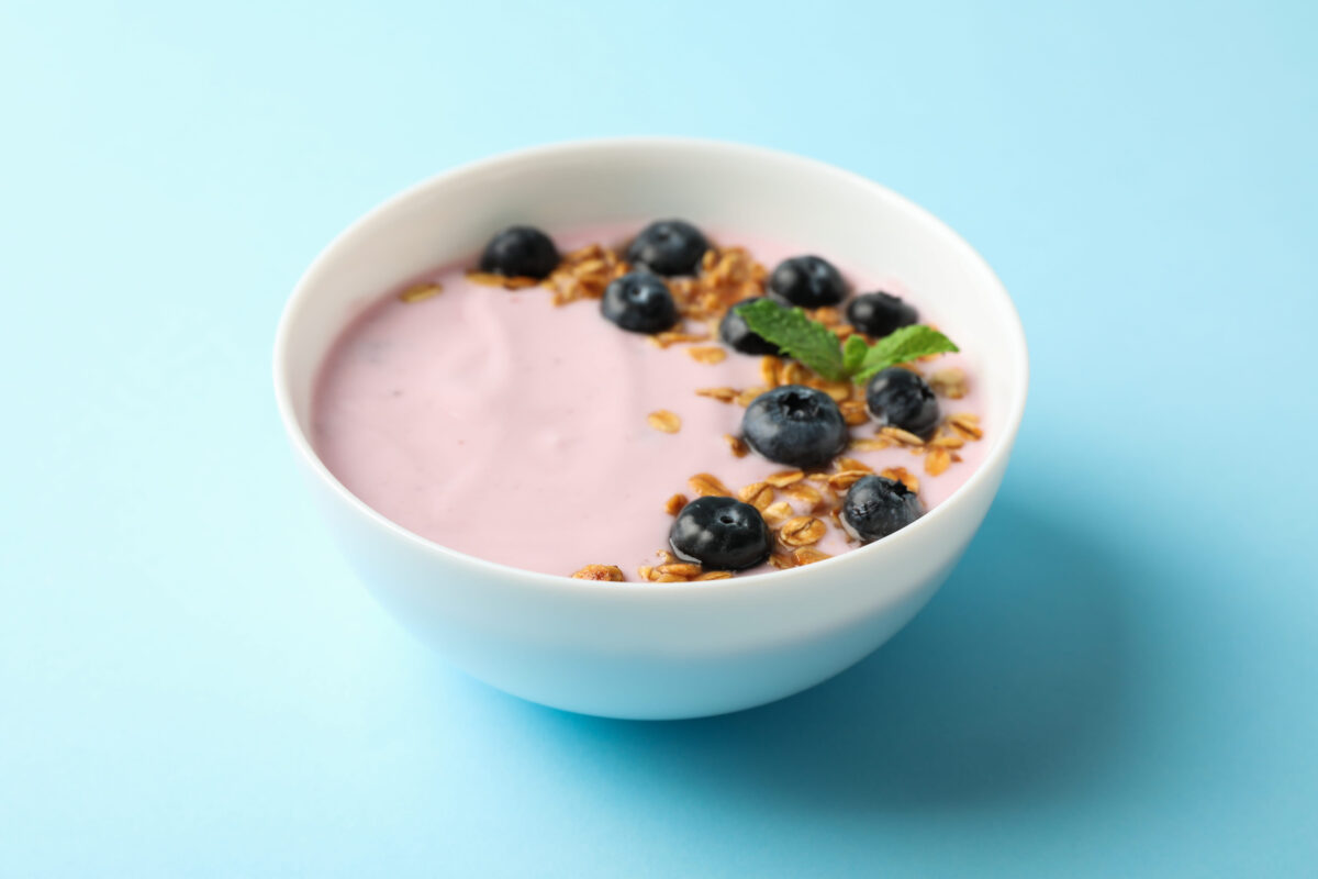 8 Hidden Dangers in Your Diet,And How to Avoid Them 1 Yogurt with granola, blueberry and mint on color background