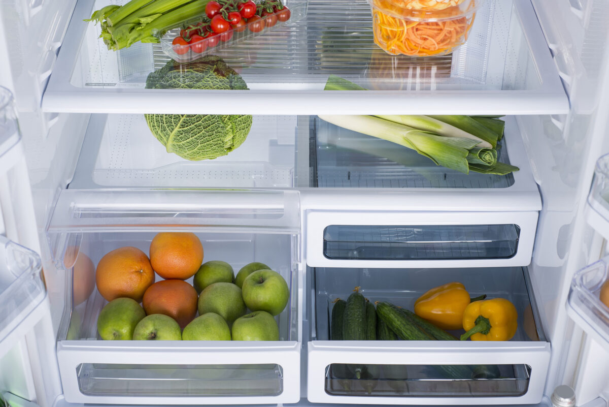 Foods That Should Never Be Refrigerated 3 Open fridge full of fresh fruits and vegetables, healthy food background, organic nutrition, health care, dieting concept