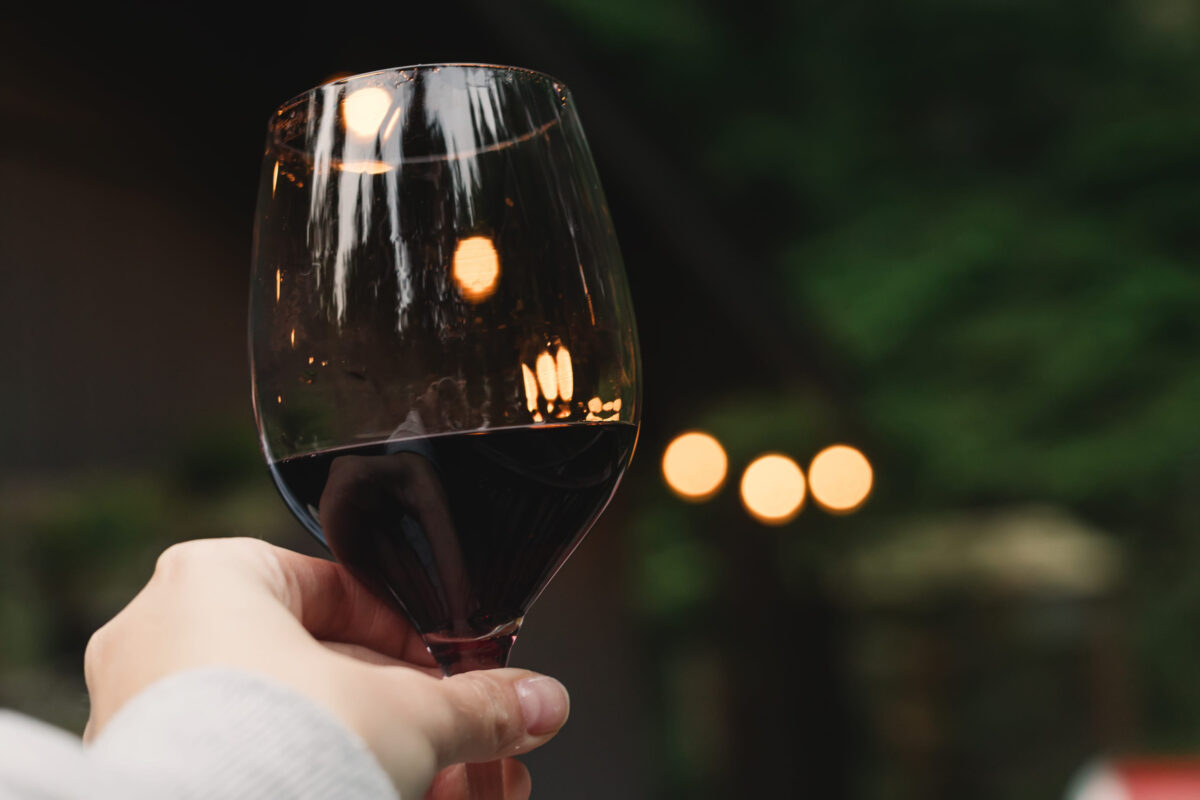 The 10 Worst Foods for the Planet and How Your Diet Is Destroying the Earth 4 Woman holding a glass with red with blurred lights on the background, relax on the patio, cabin life