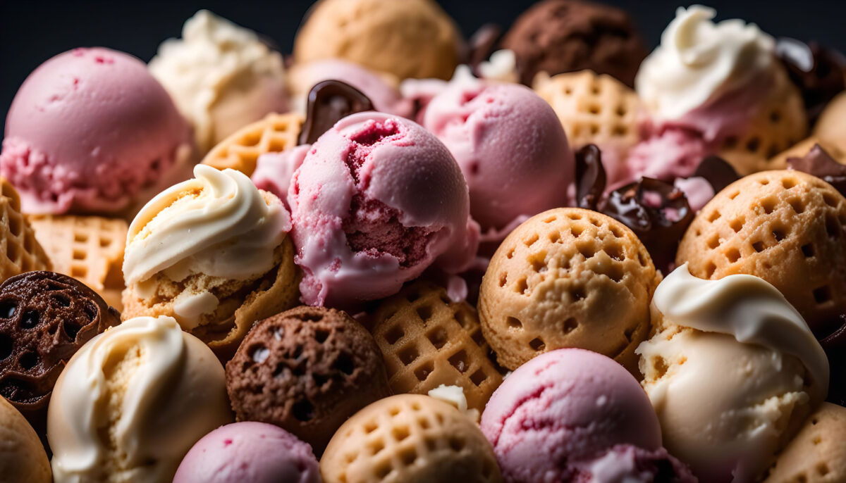 10 Foods That Are Ruining Your Movie Night, and Why You Should Avoid Them 3 A close-up shot of various ice cream flavors, showcasing a delightful assortment of vanilla, chocolate and strawberry ice cream, all looking incredibly delicious.