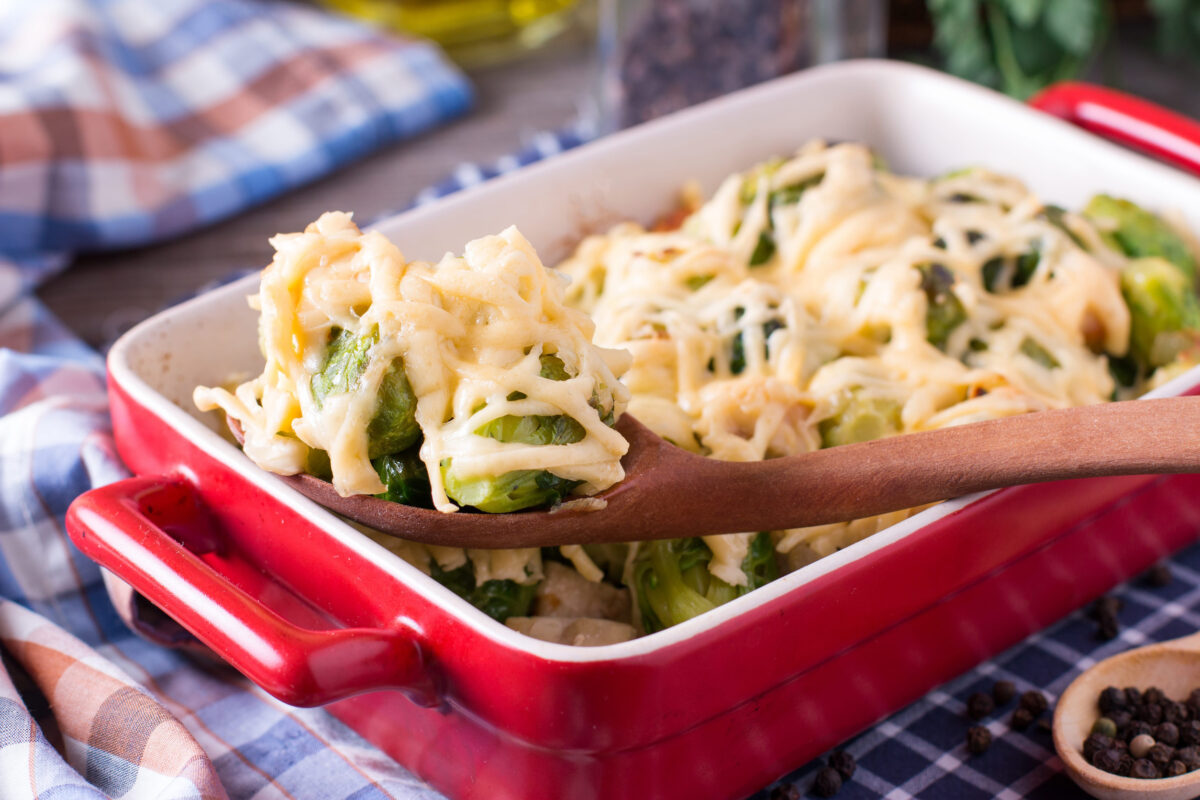 6 Thanksgiving Dishes That Will Shock Your Guests 3 Brussels sprouts baked in sauce with cheese in a form