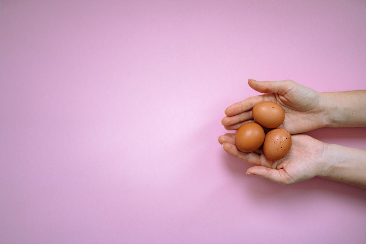 10 Bizarre and Unbelievable Competitions From Around the World 4 A pair of hands cradling three brown eggs against a pastel pink background.