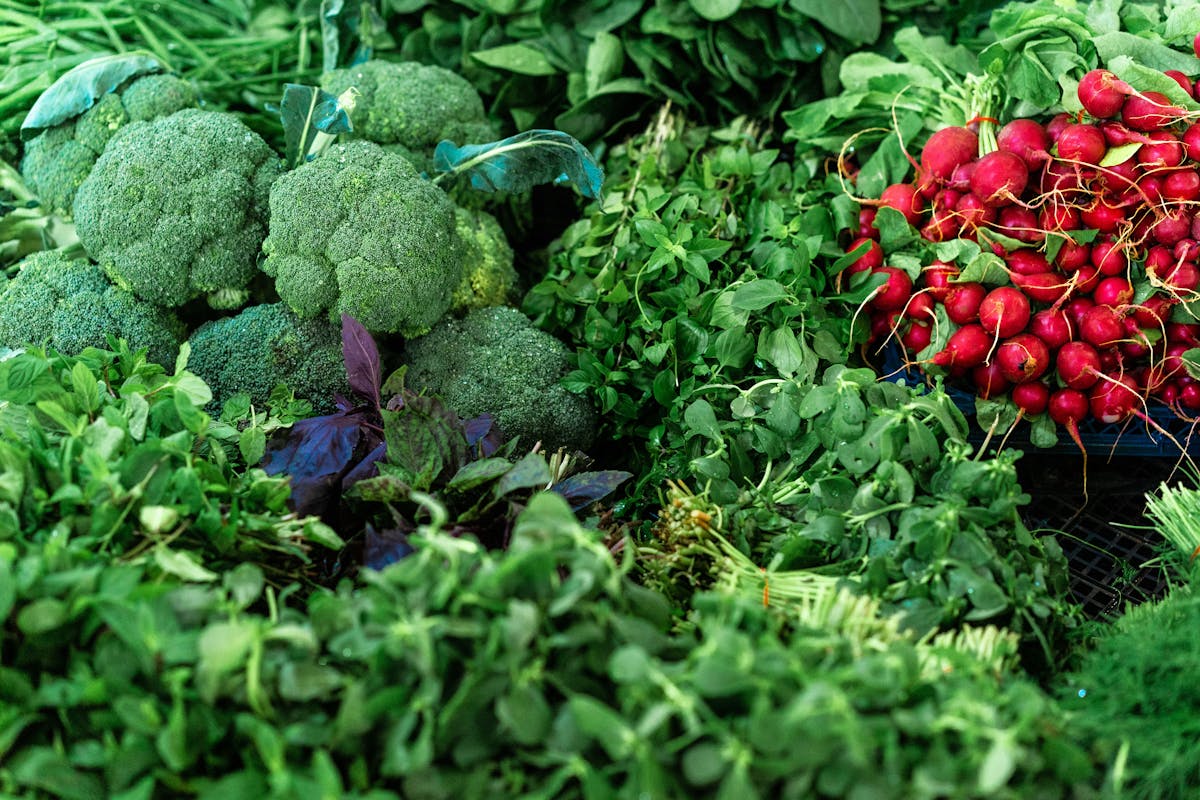 The 9 Most Outrageous Correlations You’ve Never Heard Of 2 A vibrant assortment of fresh broccoli, radishes, and leafy greens at a market, ideal for healthy eating.