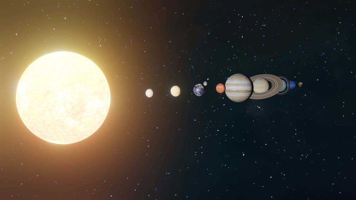 10 School Facts Boomers Learned That Turned Out to Be Wrong 2 A visual representation of the solar system showing the sun and aligned planets.
