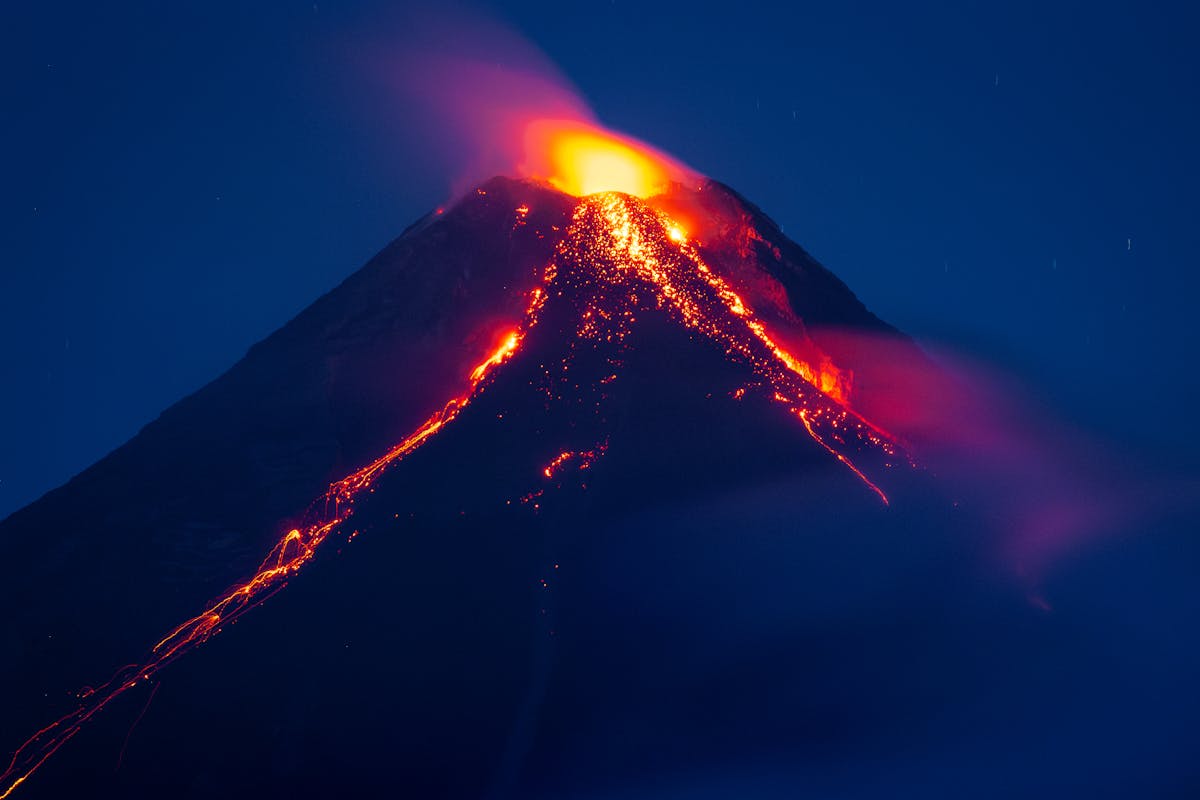 Fiery eruption of Mayon Volcano in the Bicol region, showcasing a stunning natural phenomenon.