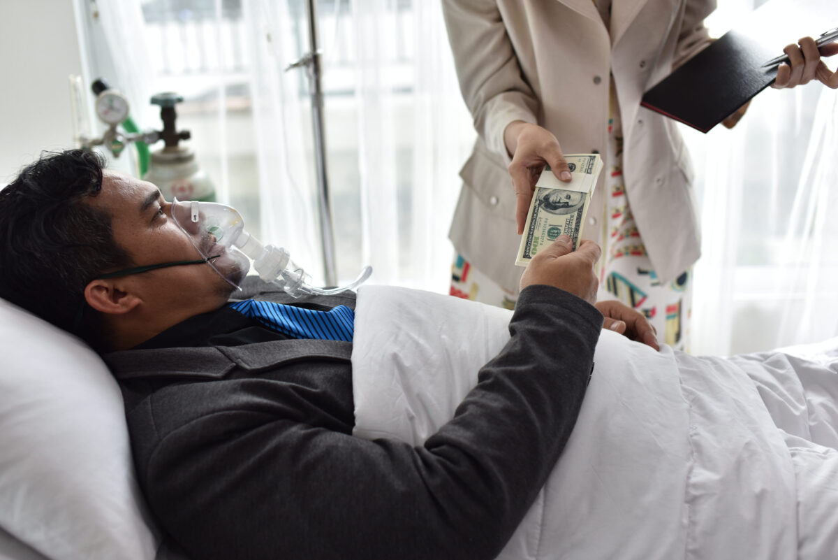 Businessmen are also working and making money while they sleep in bed in the hospital. Business Concepts