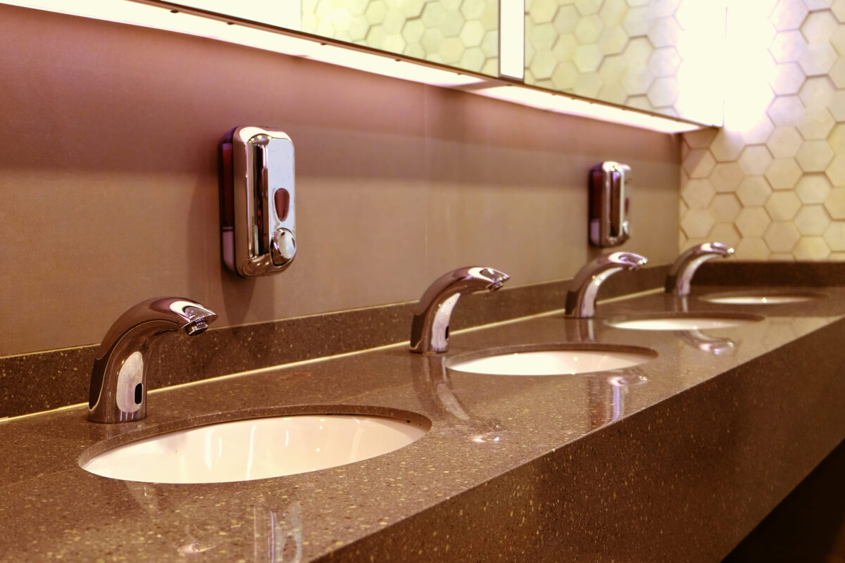 Classic modern washbasins with chrome touch water tap and soap dish