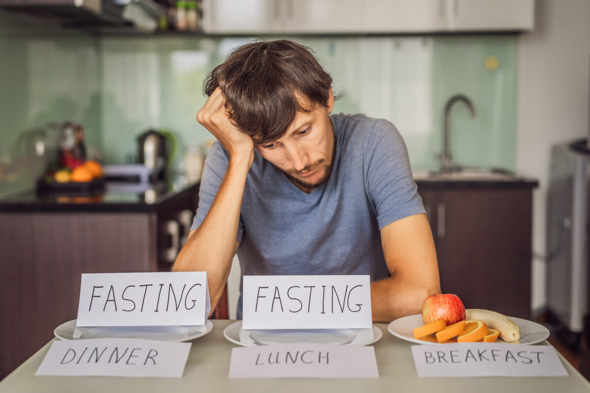 Intermittent fasting during lunch and dinner. Intermittent fasting concept, top view