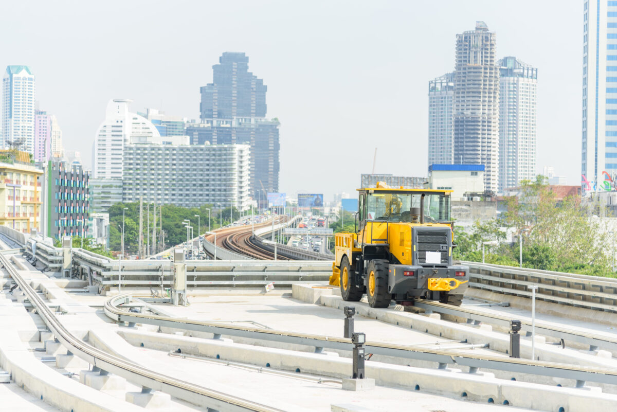 Bangkok,Thailand - 19 Decemmber, 2020: Manternance car of Electric train golden line rail way BTS sky train