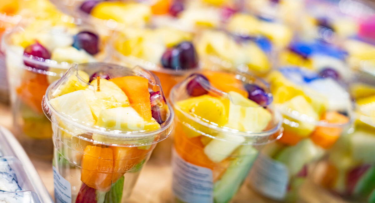 12 School Lunches You Should Stop Packing For Your Kids Immediately 2 Pre-packaged fruit salads displayed in a commercial