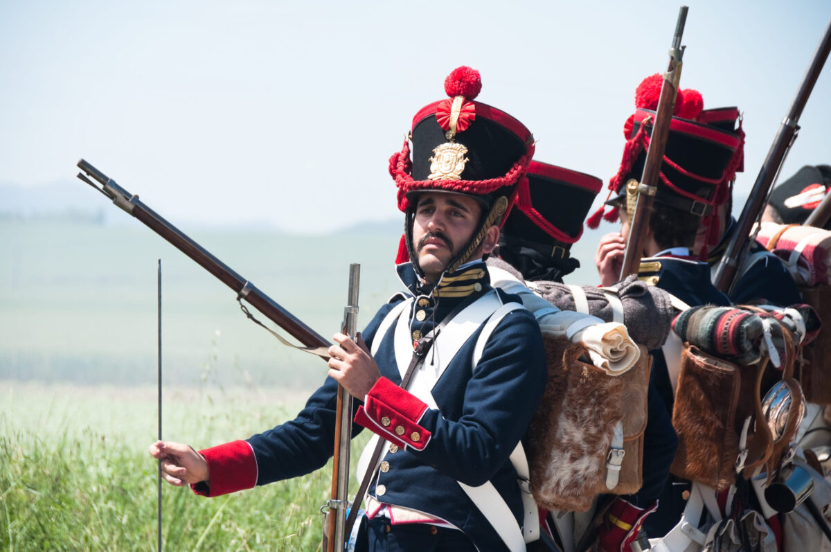 Vitoria, Spain- June 22, 2013: Re-enactment of the battle of Vitoria between British, Portuguese and Spanish army under General Wellington and the French army in 1813